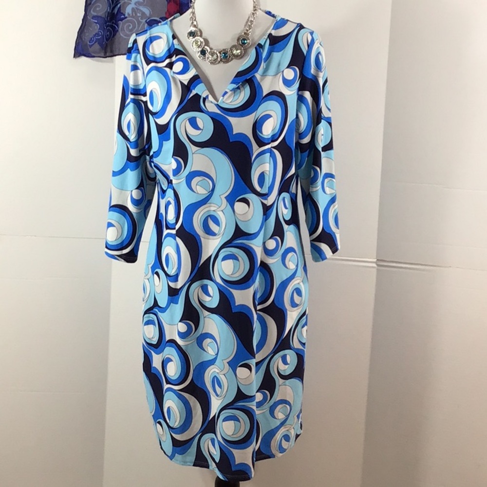 Jude Connally blue swirl shift dress L